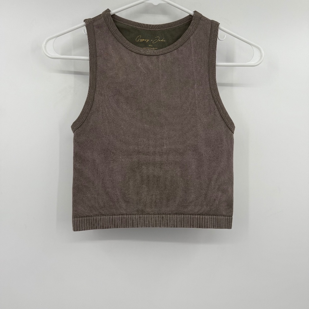 Gypsy Jade Top Women XS/S Gray Brown Purple Tank Sleeveless Cropped Stretch